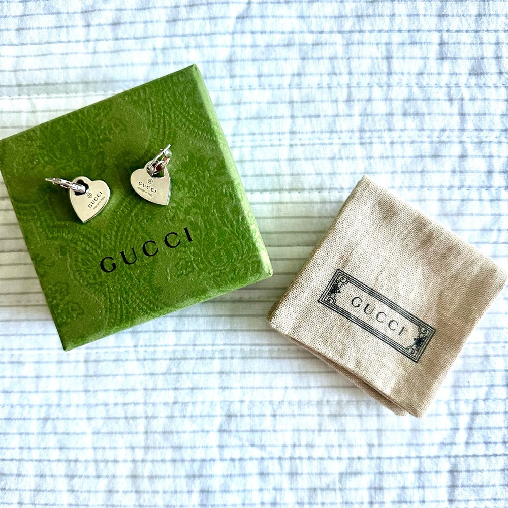 Gucci Trademark Heart Sterling Silver Hoop Earrings